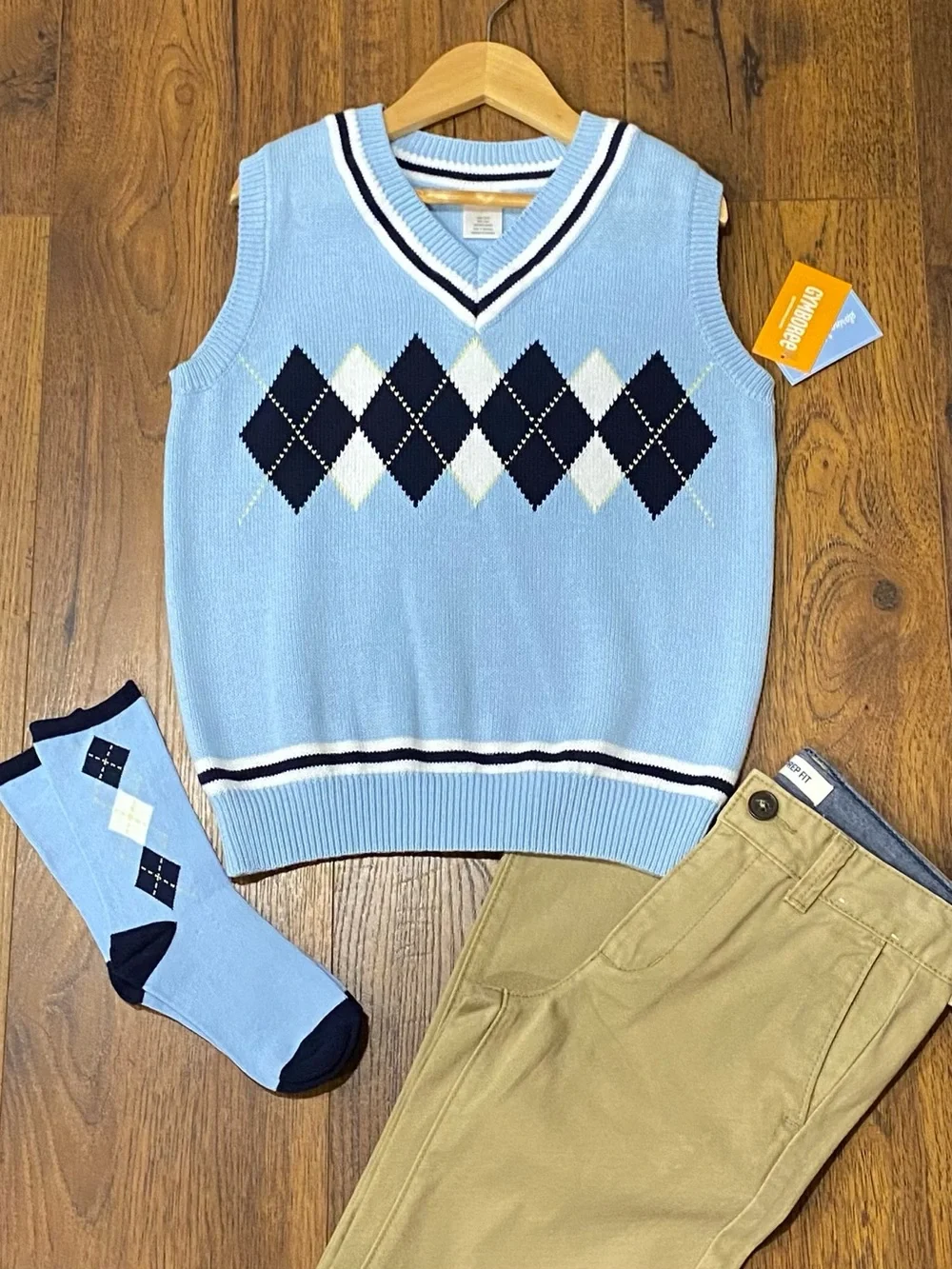 Gymboree Boys ‘Spring Jubilee’ Light Blue Argyle Sweater Vest with Socks Size 7